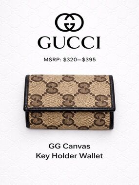 Gucci GG Canvas 6 Ring Key Holder Wallet Monogram w/3 Hooks + Ring GUC
